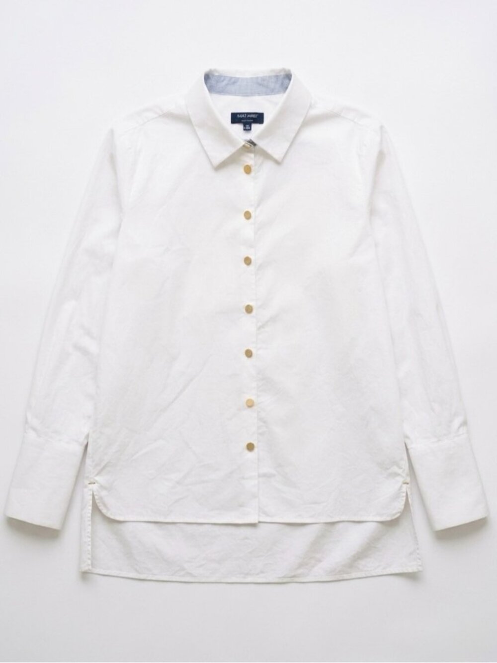 Saint James High Low Button Up Shirt Blouse Size 8 White